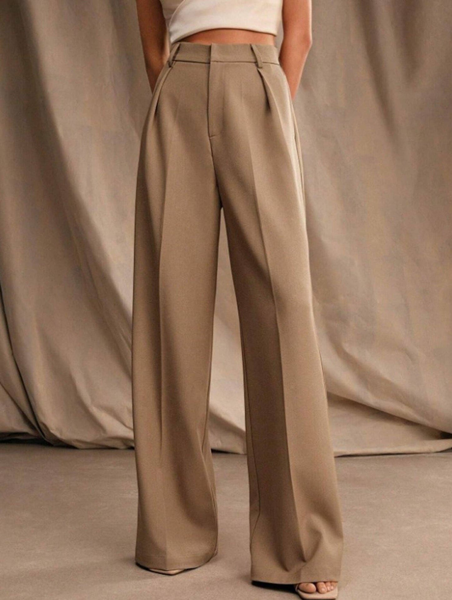 Lovene Casual loose high waist drape wide leg pants