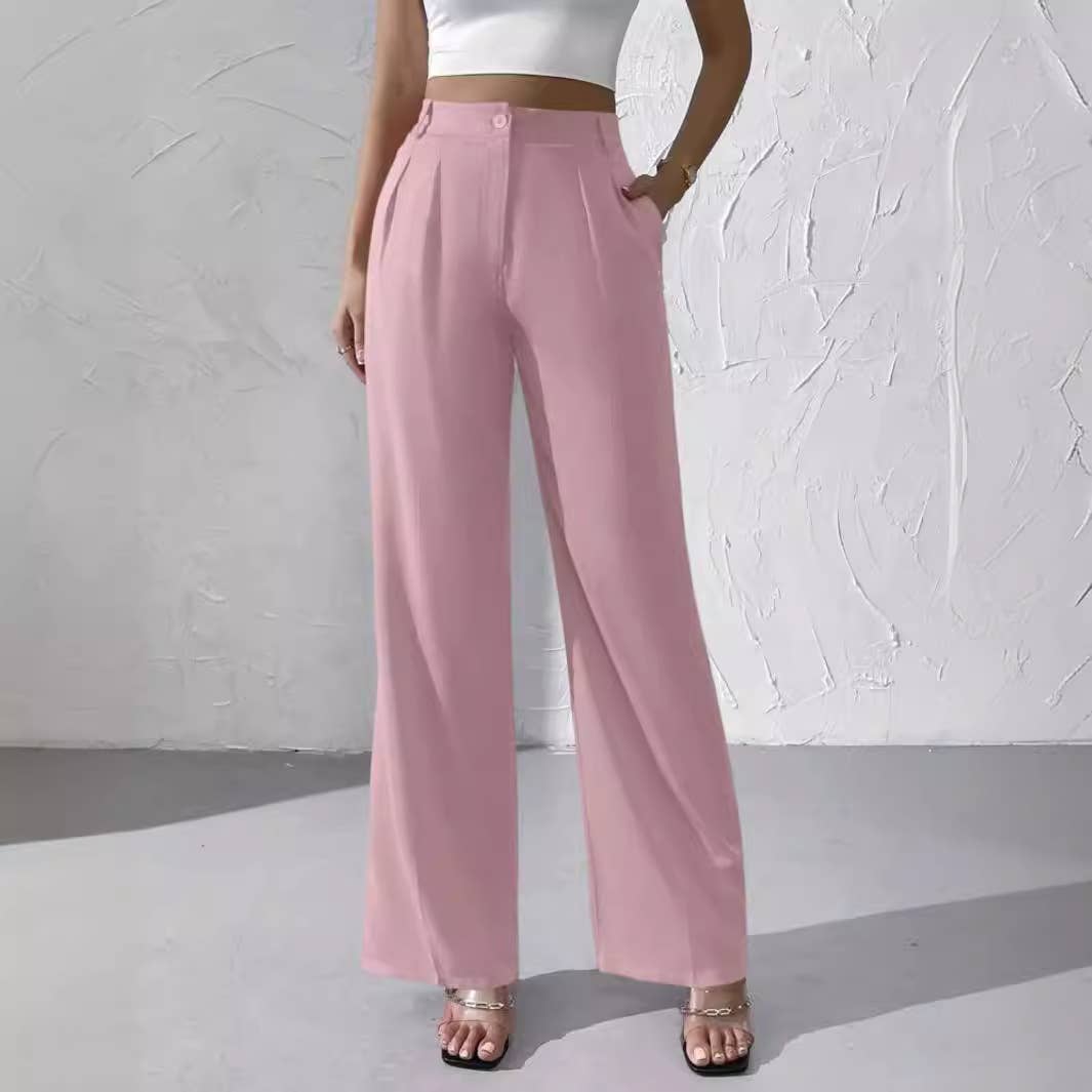 Doublju Elegant solid color dangling wide-leg suit pants