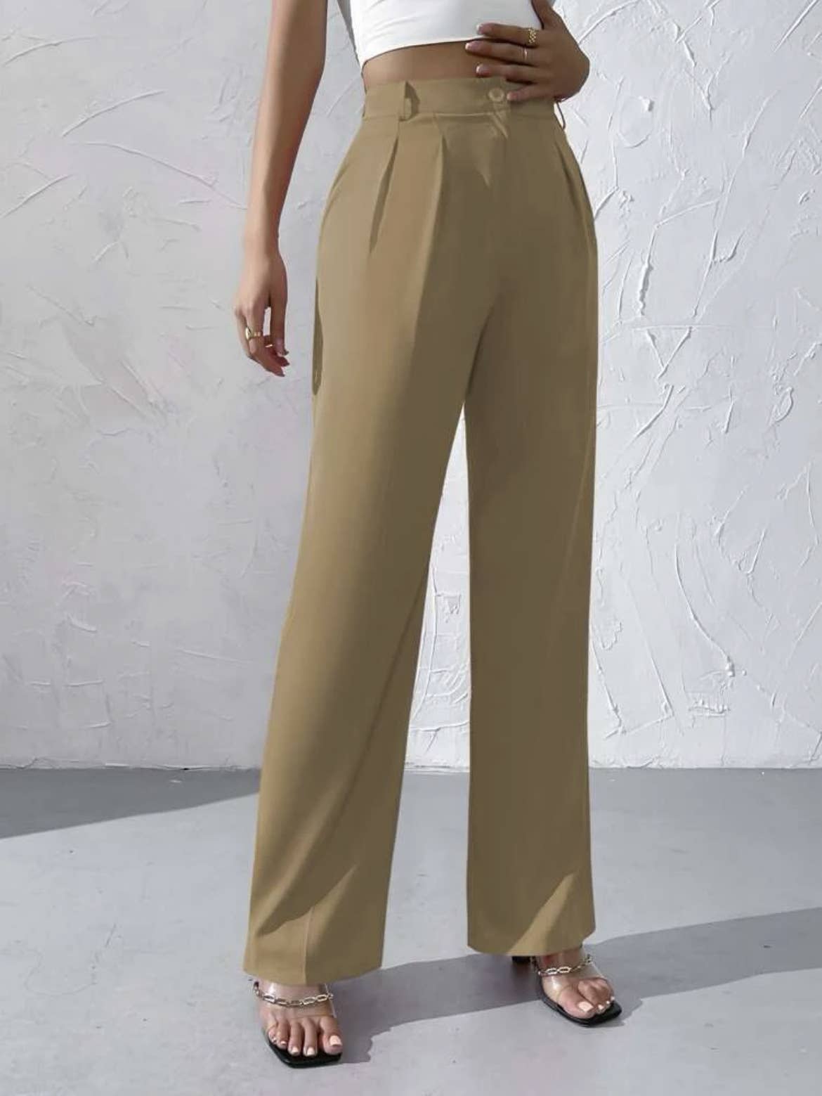Doublju Elegant solid color dangling wide-leg suit pants