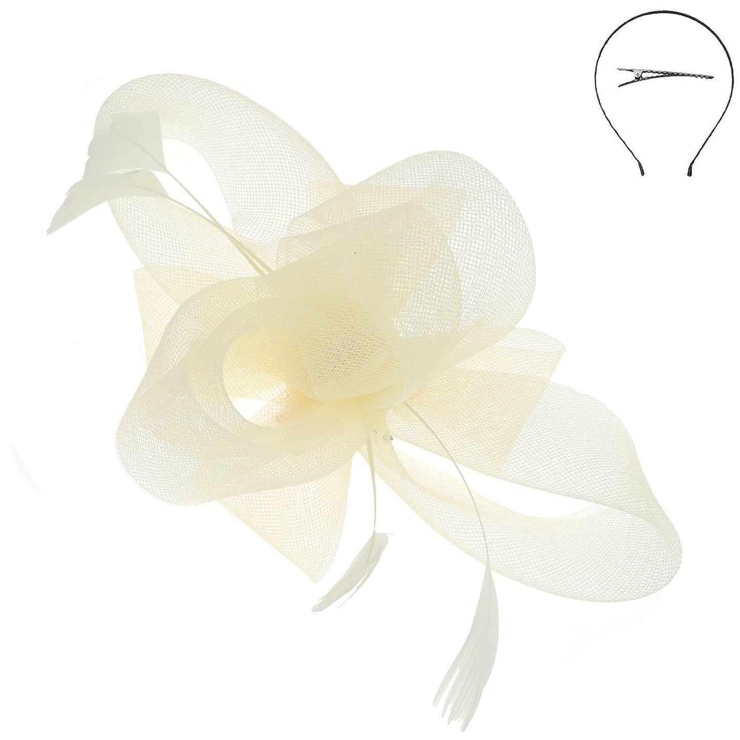 Sophia Large Organza Bow w/ Feathers Fascinator Headband