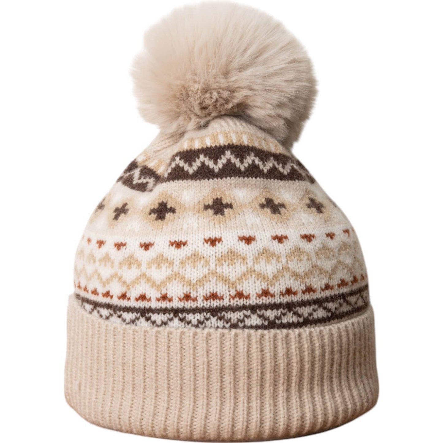 Jess & Lou Unisex Beige Nordic Cosy Bobble Hat