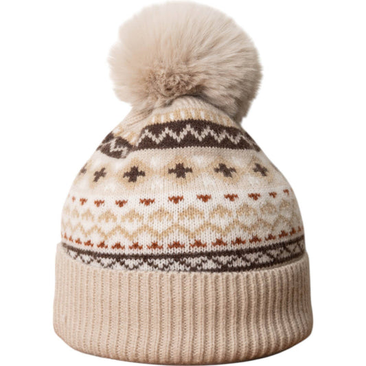 Jess & Lou Unisex Beige Nordic Cosy Bobble Hat