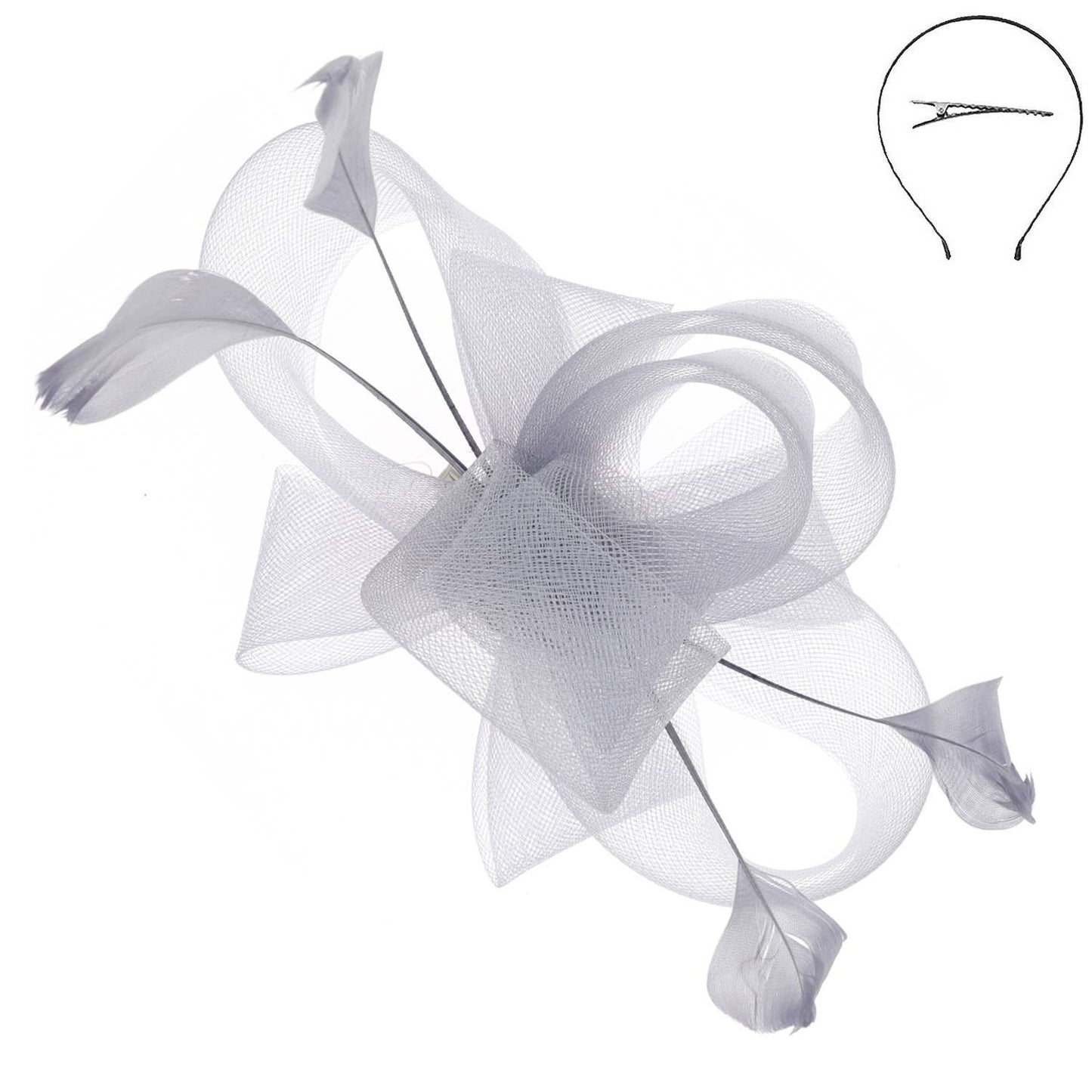 Sophia Large Organza Bow w/ Feathers Fascinator Headband