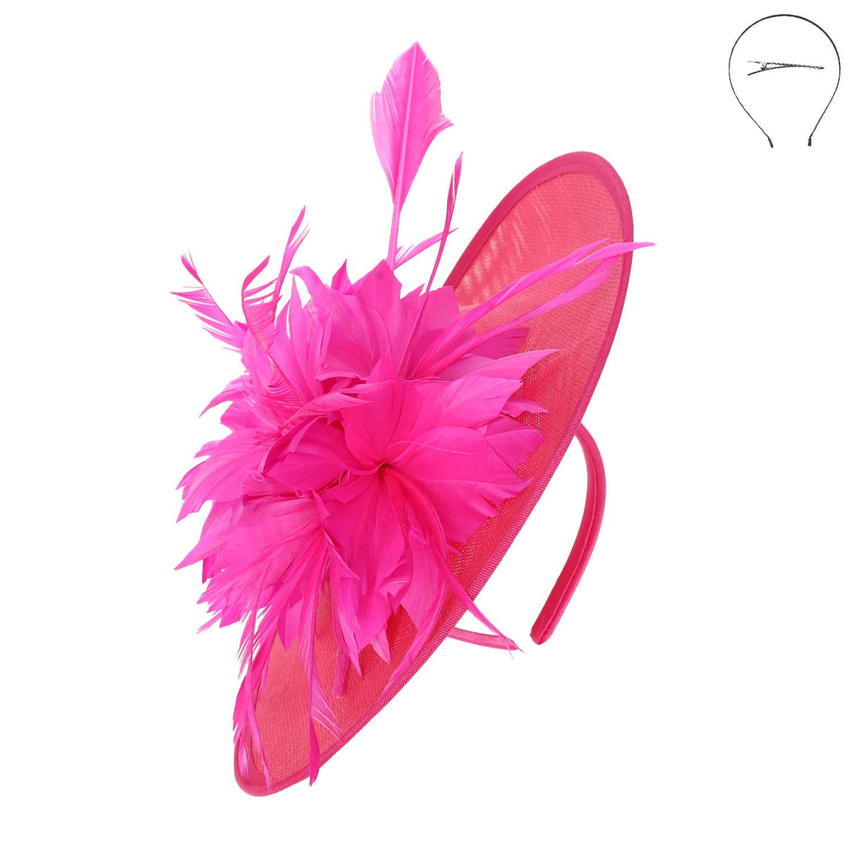 Sophia Flower & Feather Woven Disc Fascinator w/ Headband & Clip