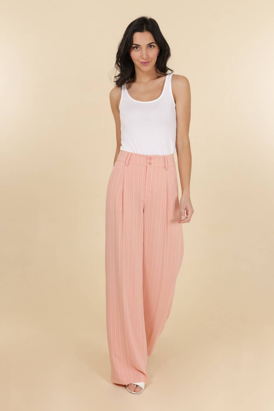 Attentif Striped Plain Wide-Leg Pants