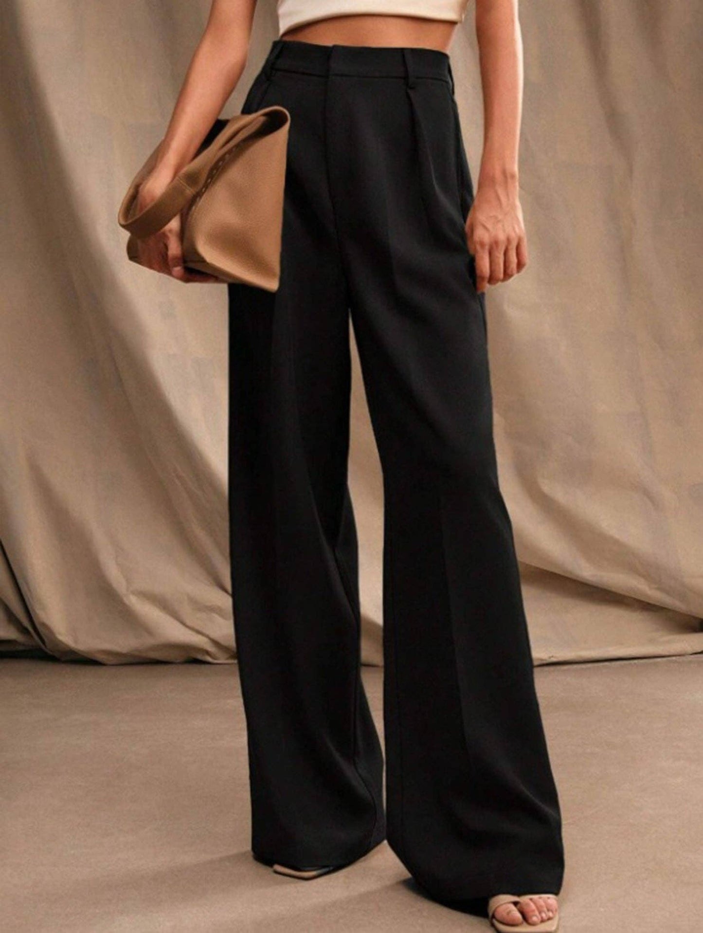 Lovene Casual loose high waist drape wide leg pants