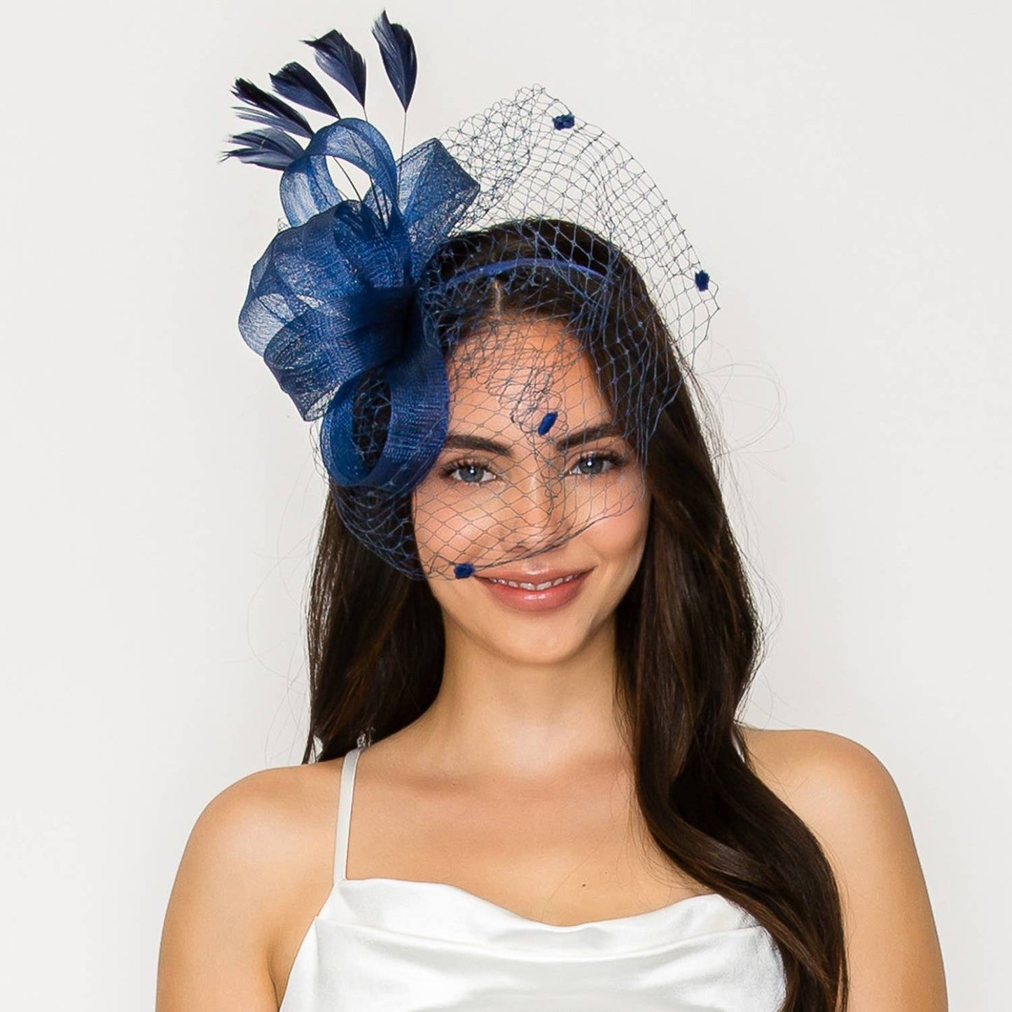 Sophia Fashion Fascinator with Mesh and Feather Clip