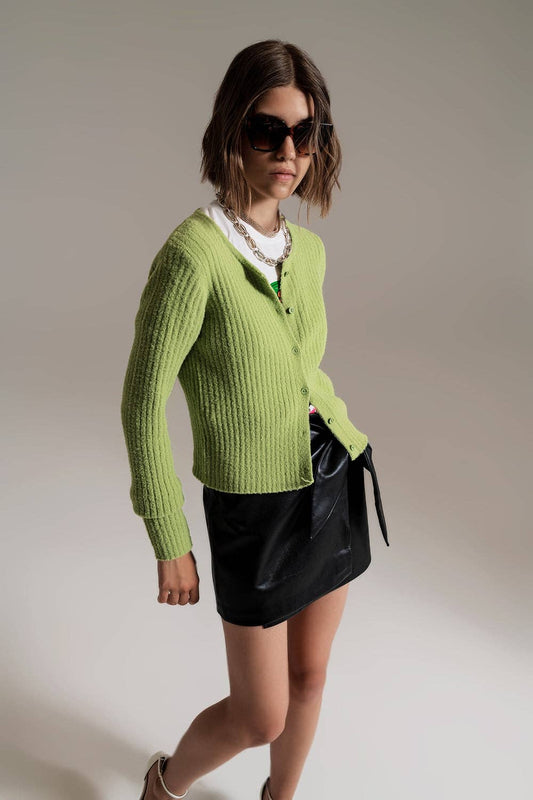 Q2 Green super soft fluffy knit cardigan