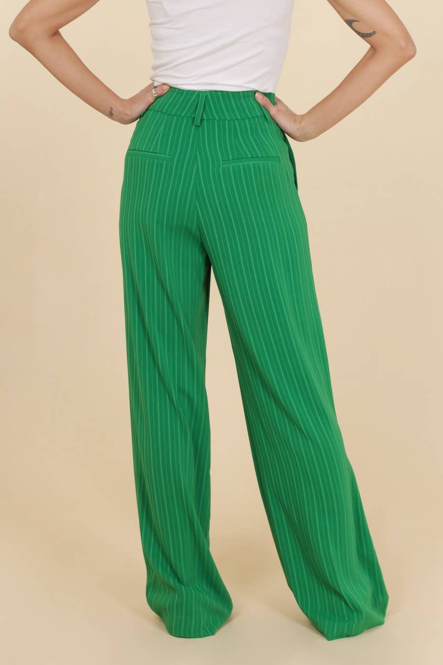 Attentif Striped Plain Wide-Leg Pants