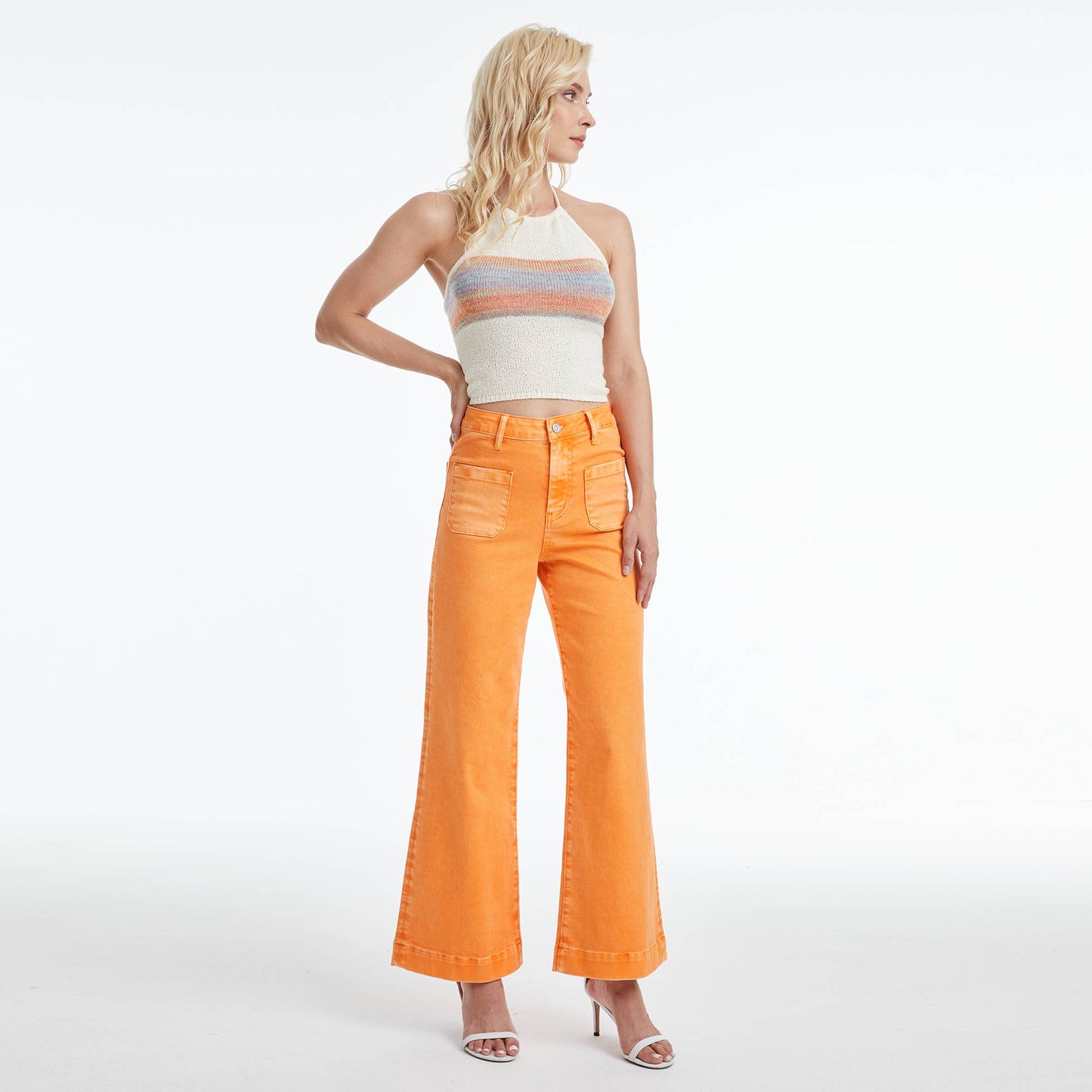 BAYEAS High Rise Raw Hem Wide Leg Orange
