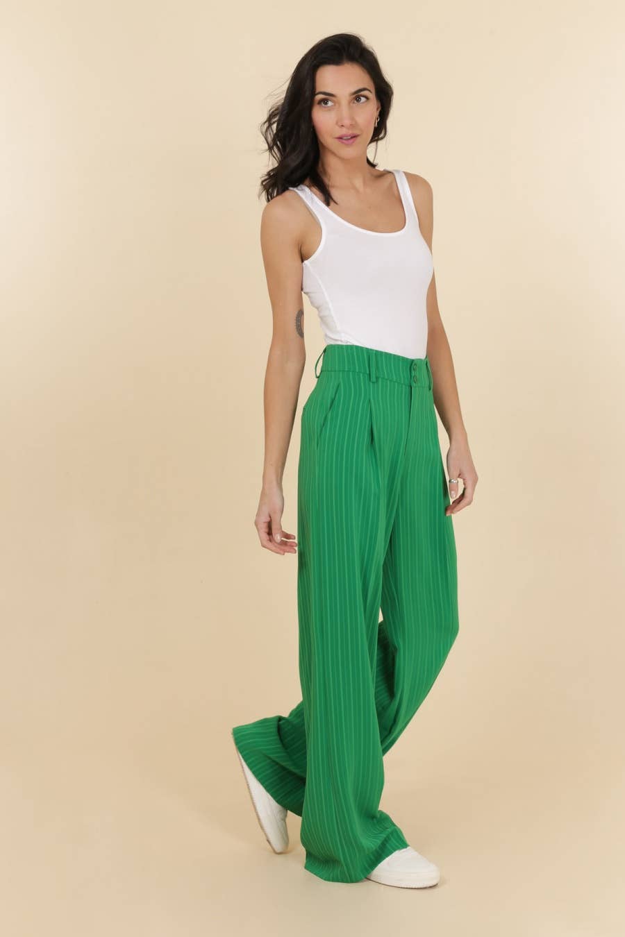 Attentif Striped Plain Wide-Leg Pants