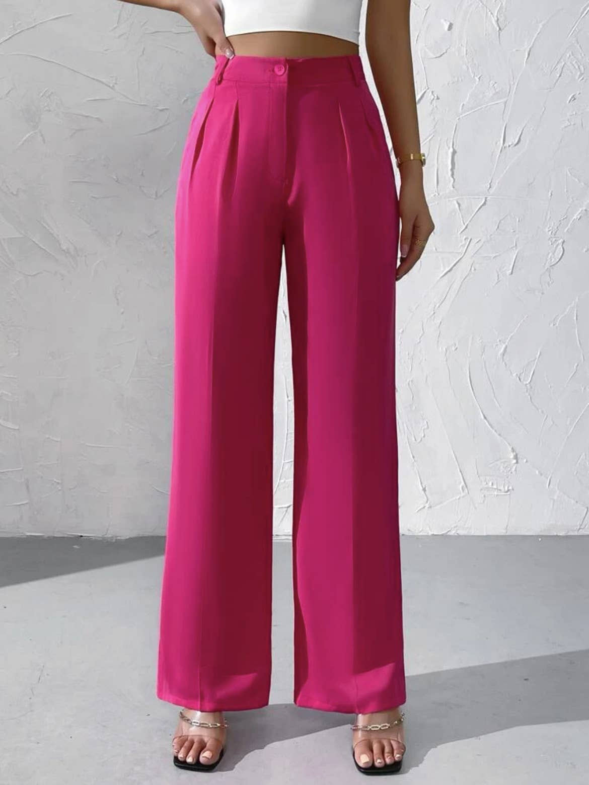 Doublju Elegant solid color dangling wide-leg suit pants