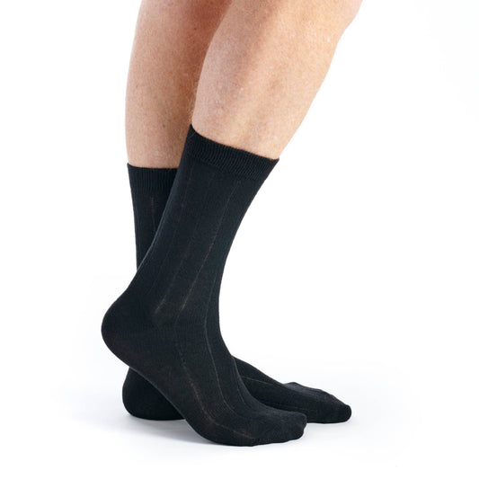 Black Cashmere Wool Ribbed Plain Mid-Calf Socks