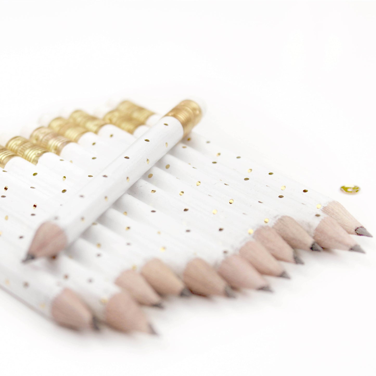 Mini Pencils - Gold Dot/White