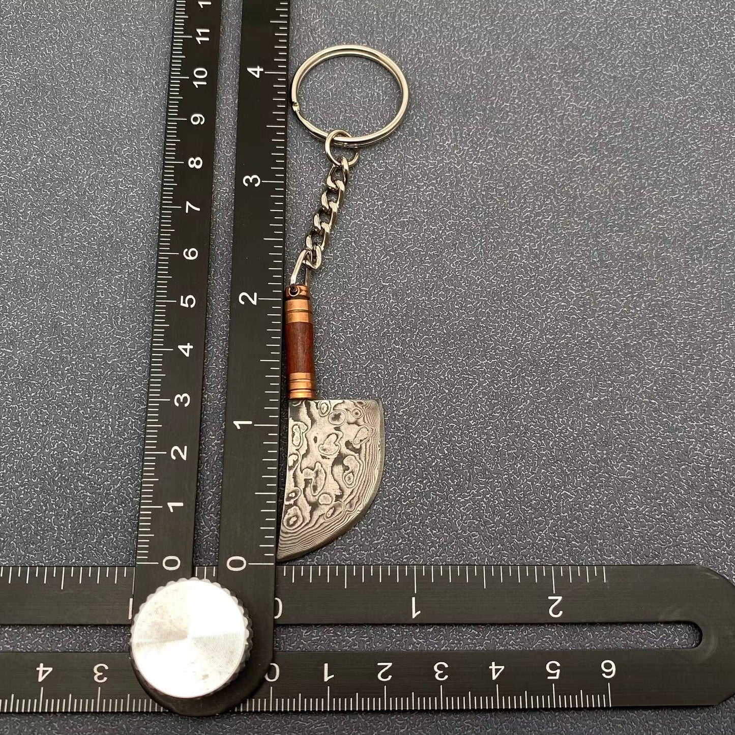 Damascus Blade Wooden Handle Portable Knife Keychain