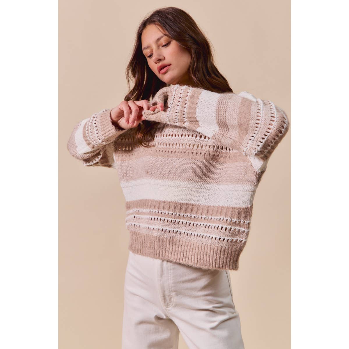 So Me VARIEGATED STRIPE TEXTURED LOOSE FIT SWEATER TOP