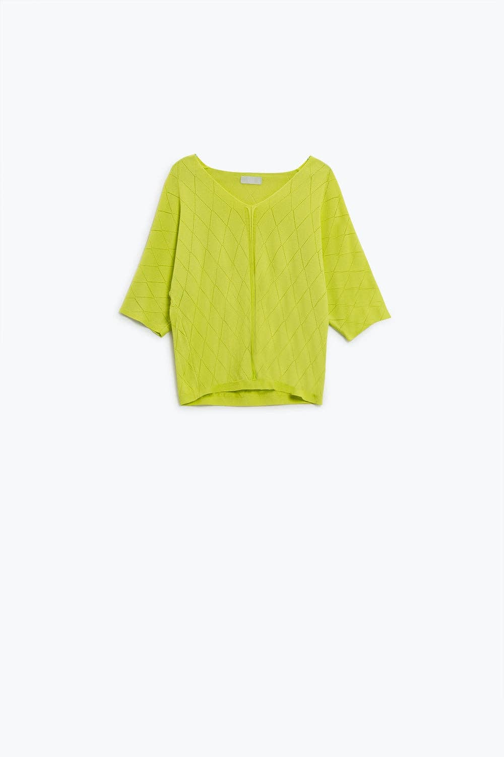 Q2 Lime Colored Short Sleeve Sweater With Argyle Pattern One Size
