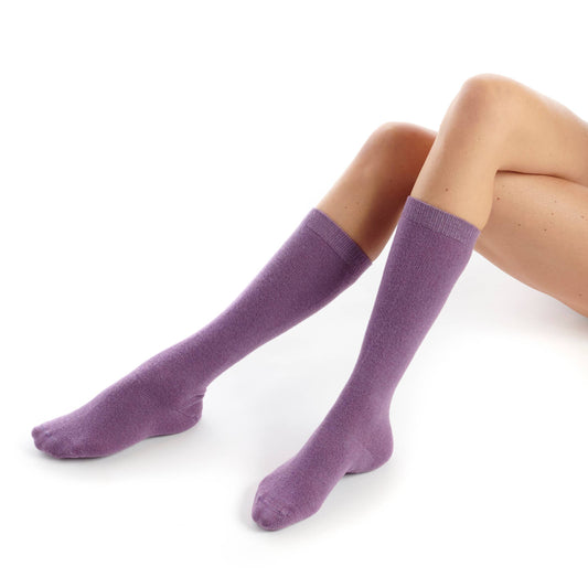 Purple Cashmere Plain Knee Socks