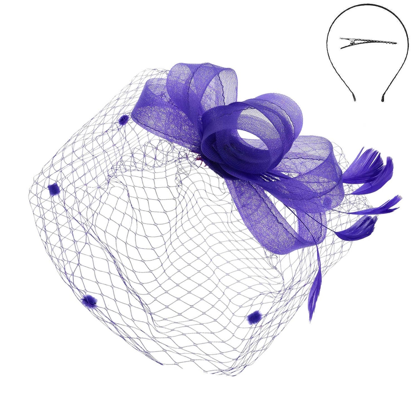 Sophia Fashion Fascinator with Mesh and Feather Clip