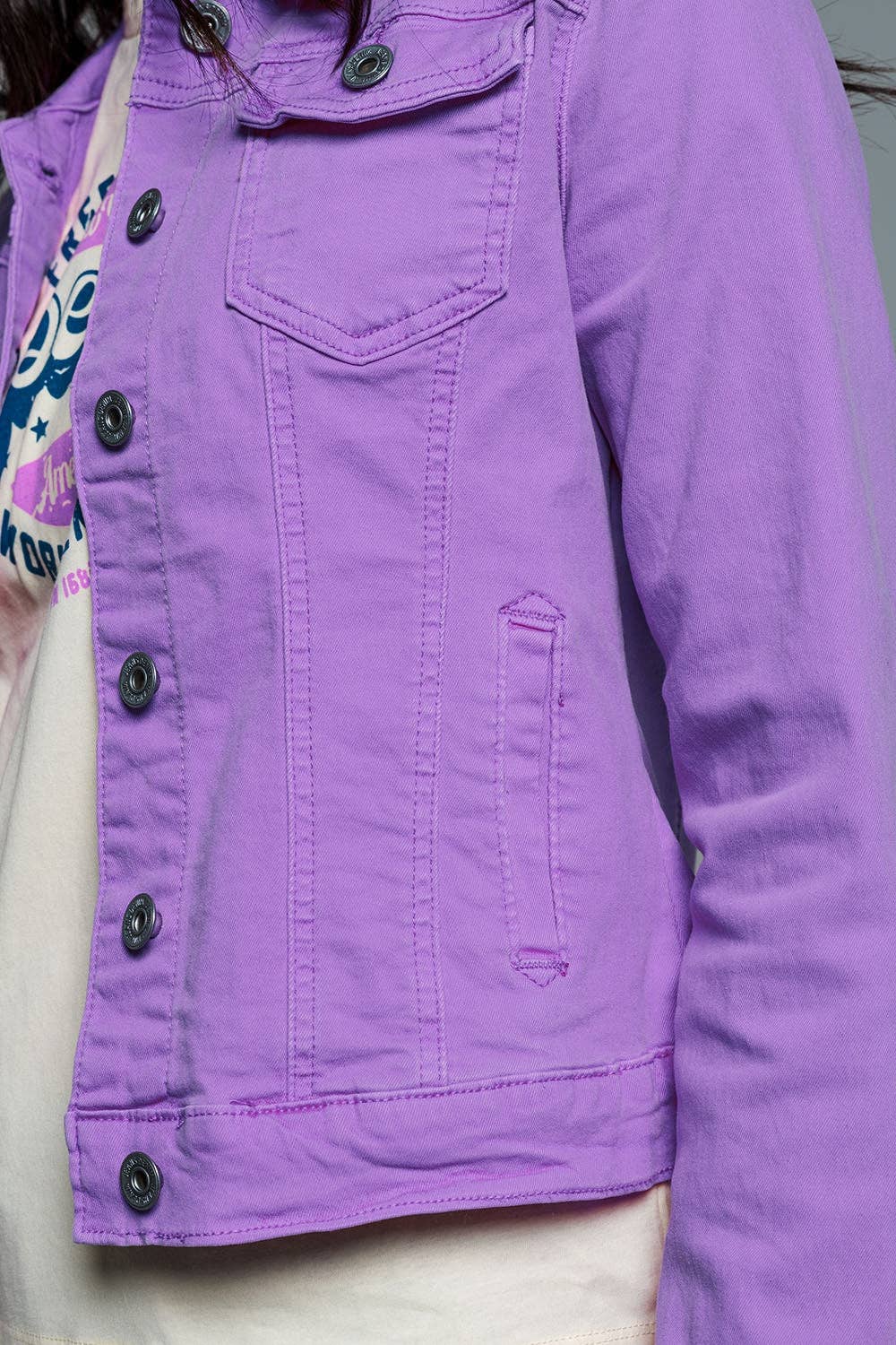 Q2 Slim denim trucker jacket in Lilac