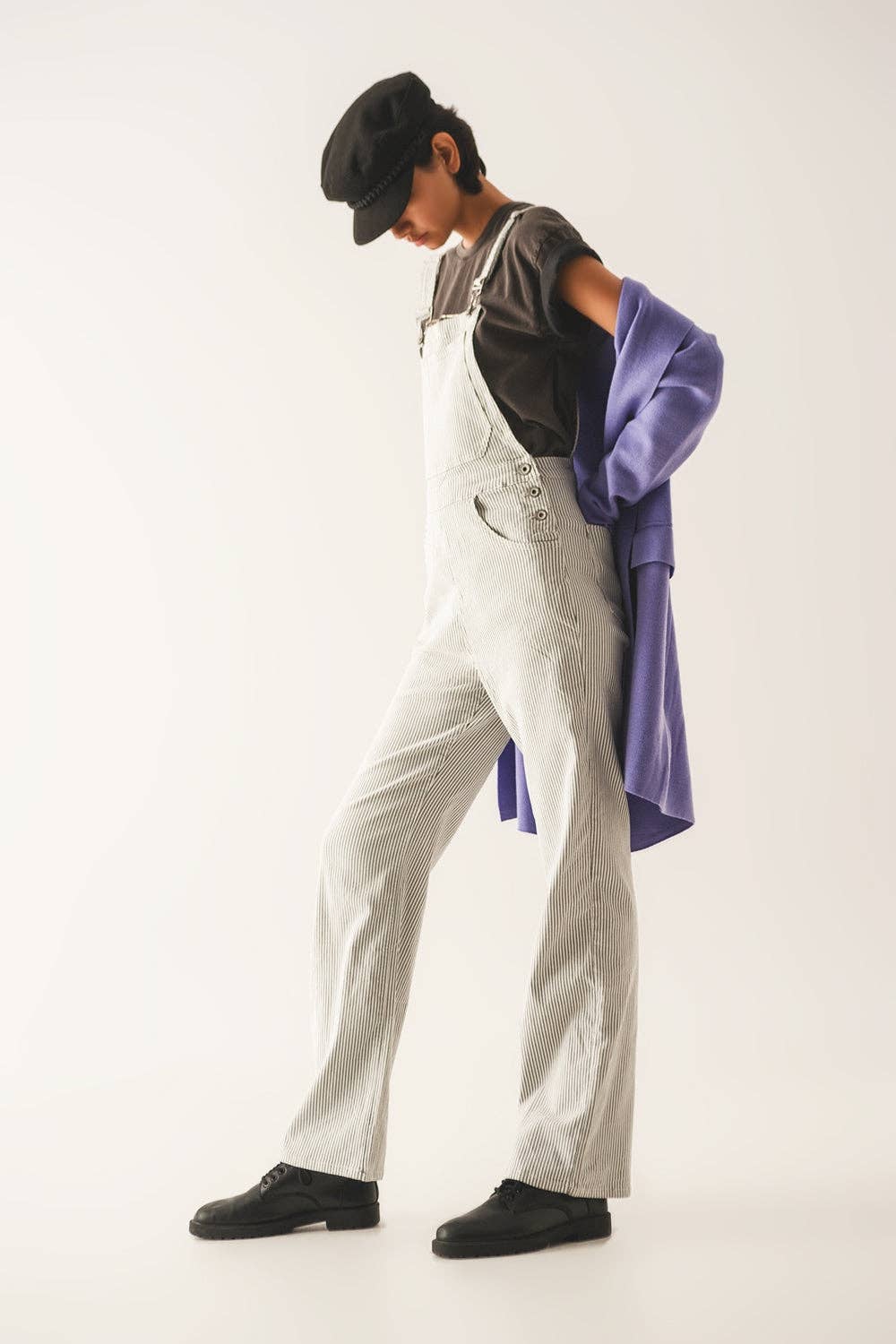 Q2 Salopette jumpsuit in grey stripes