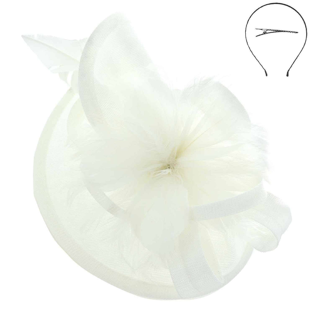 Sophia Fabric Mesh Feather Loop Fascinator
