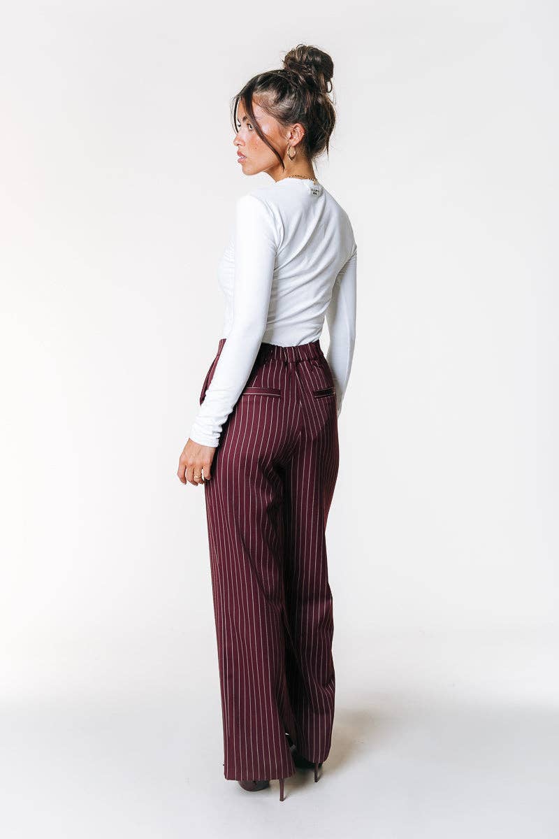 Clourful Rus Pinstripe Straight Pants | Merlot Red