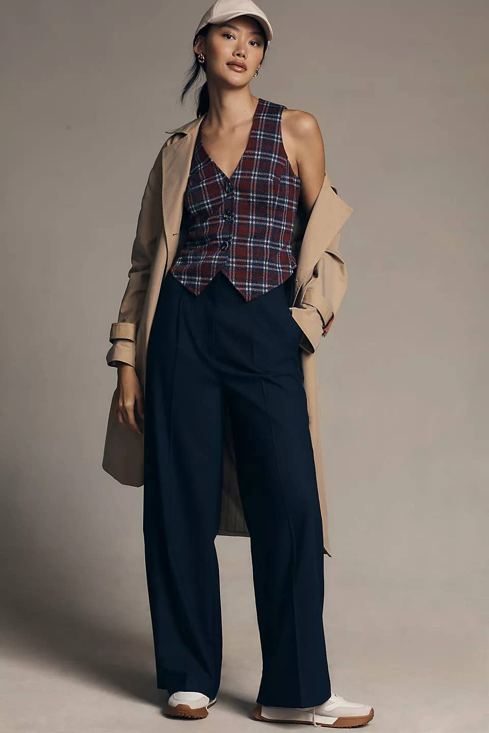 Plaid Button-Front Vest