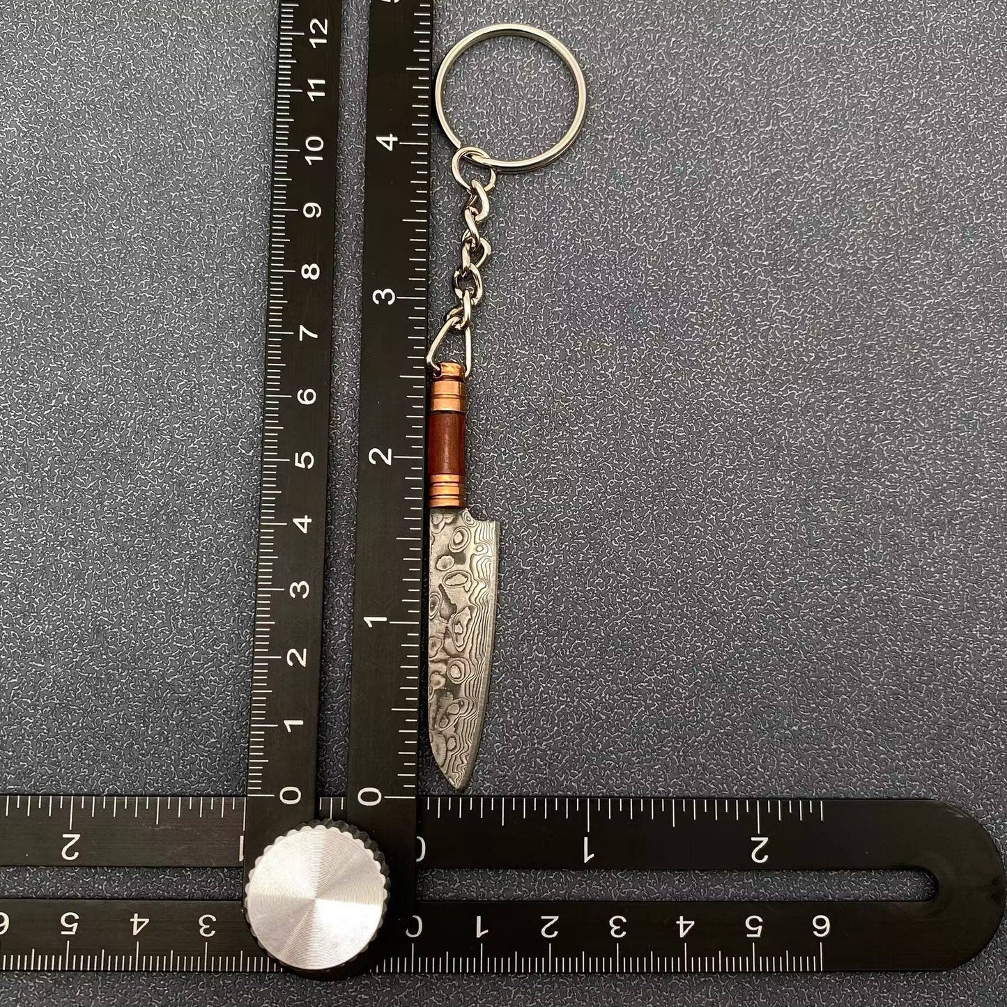 Damascus Blade Wooden Handle Portable Knife Keychain