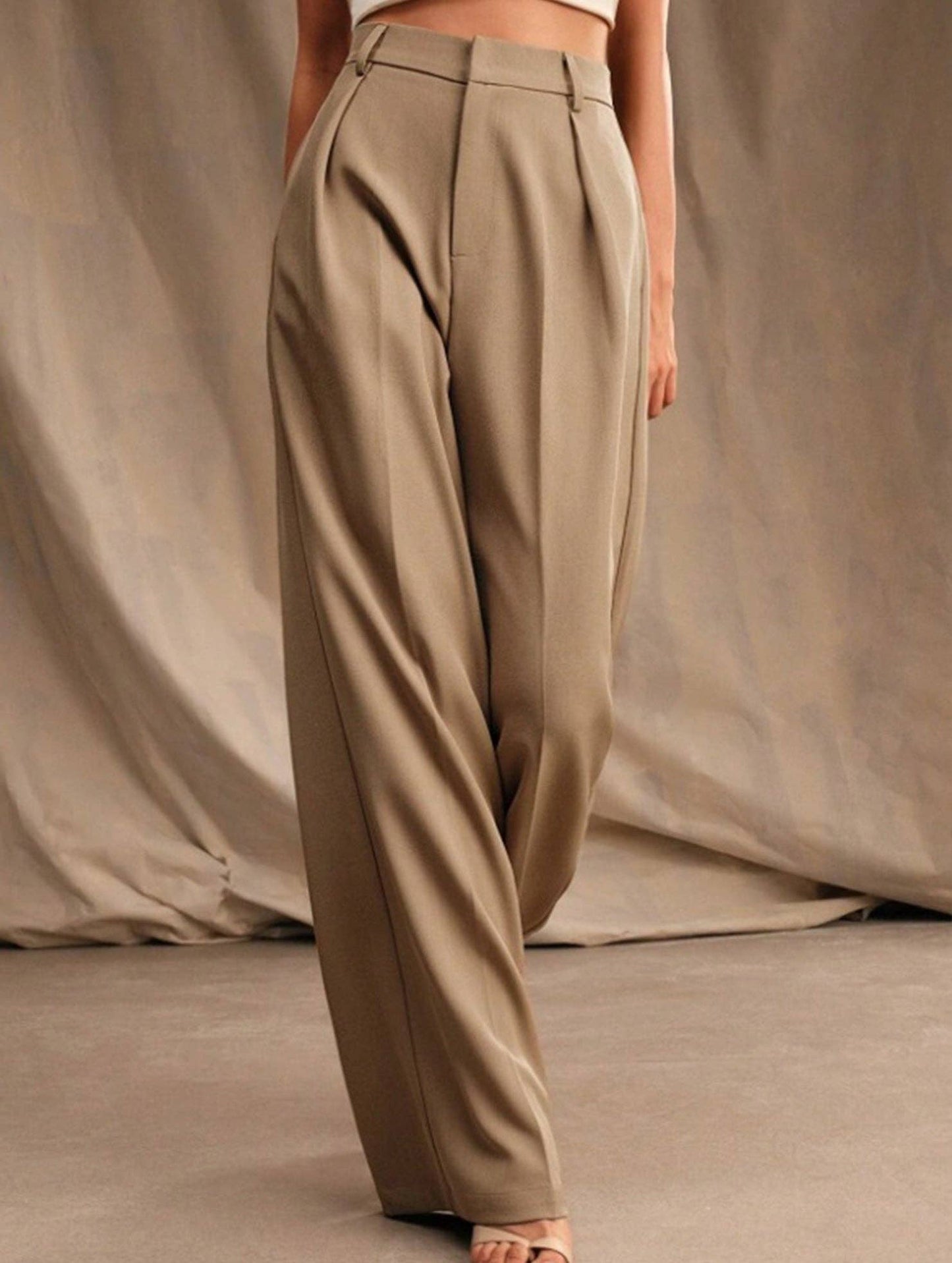 Lovene Casual loose high waist drape wide leg pants