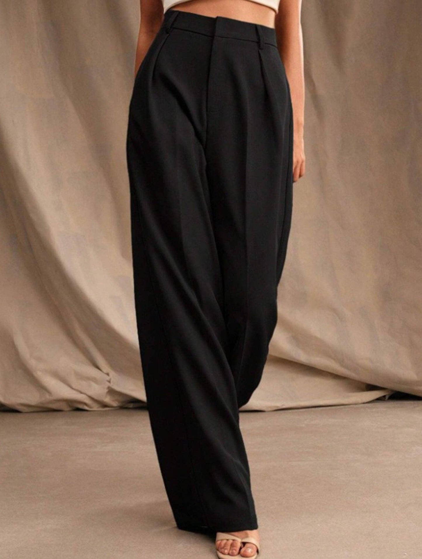 Lovene Casual loose high waist drape wide leg pants