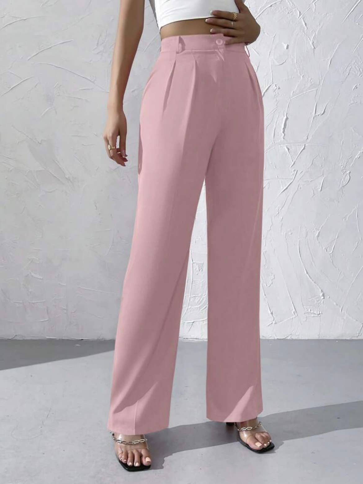 Doublju Elegant solid color dangling wide-leg suit pants