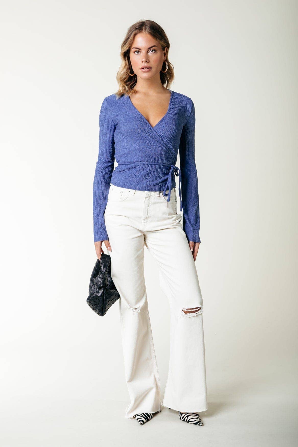 Colourful Winona Structure Wrap Top | Rain Washed Blue