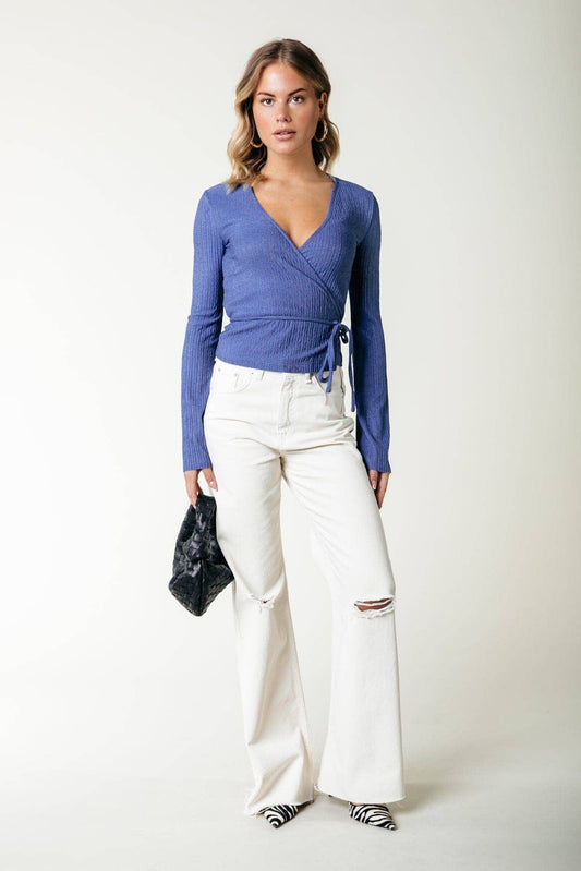 Colourful Winona Structure Wrap Top | Rain Washed Blue