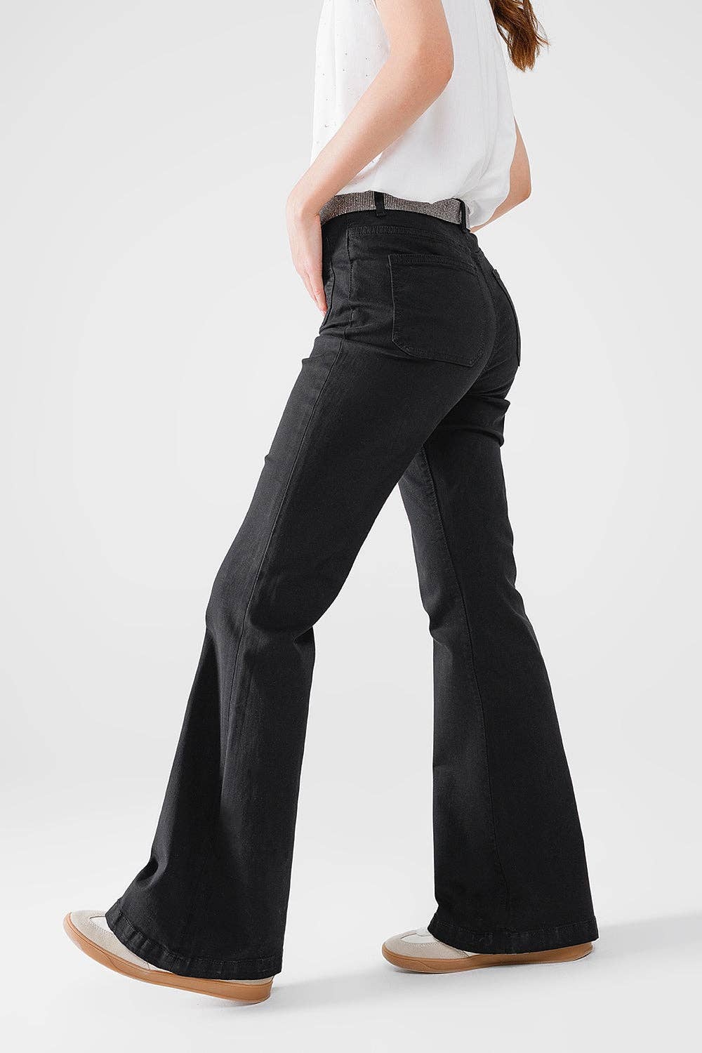 Q2 Black Skinny Flared Jeans With Front Pocket Detail