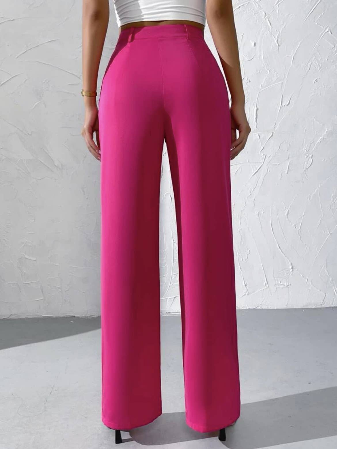 Doublju Elegant solid color dangling wide-leg suit pants