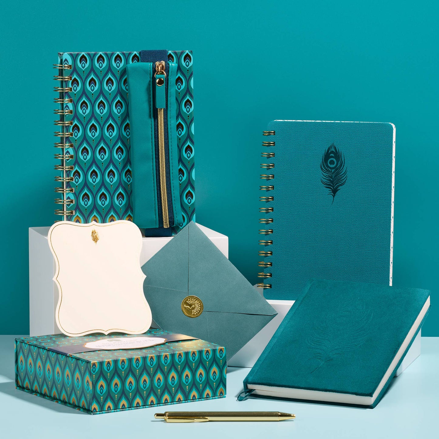 Studio Oh! Peacock Blue Feather Olivia Velvet A5 Journal