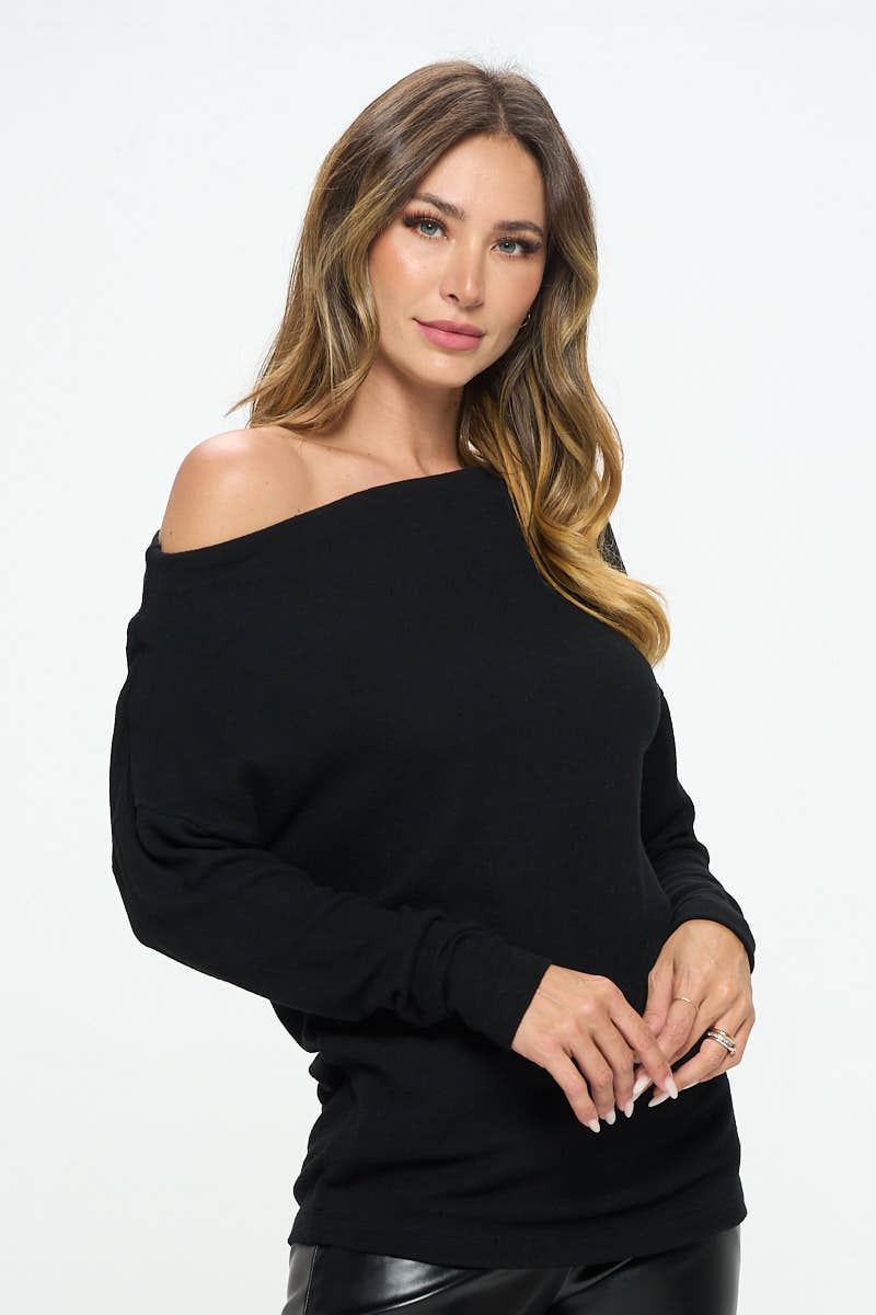 Renee C Made in USA Brushed Knit Off the Shoulder Top