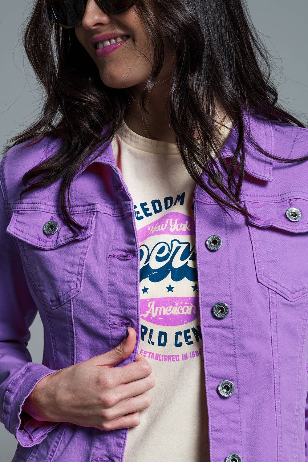Q2 Slim denim trucker jacket in Lilac
