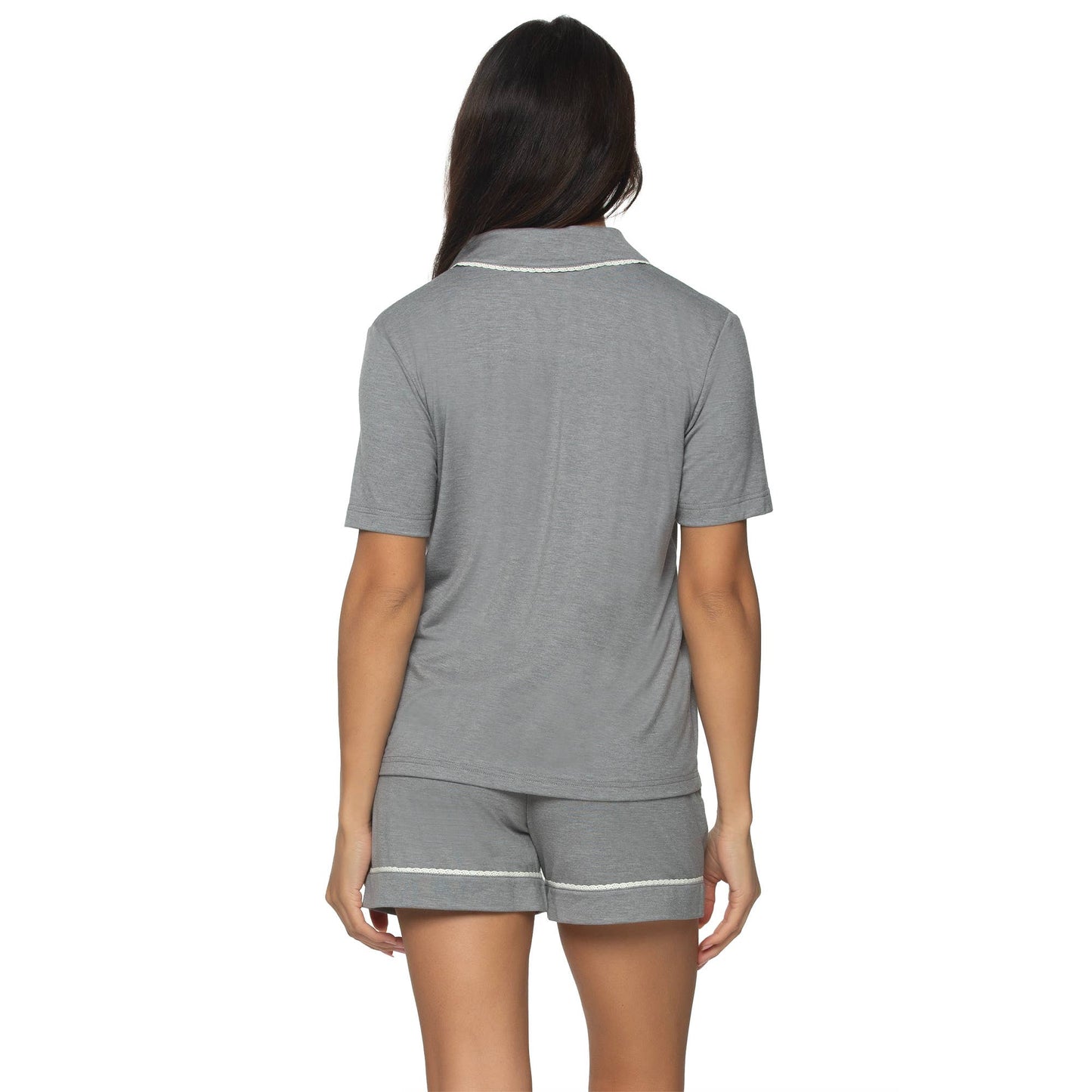 Felina Jessie Stretch Jersey Shorts Sleeve & Shorts PJ Set - Gray