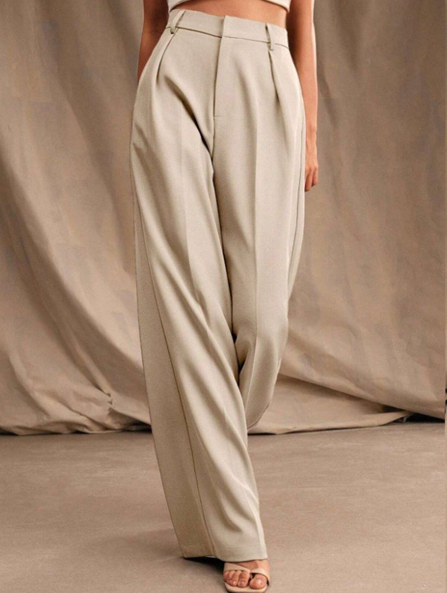 Lovene Casual loose high waist drape wide leg pants