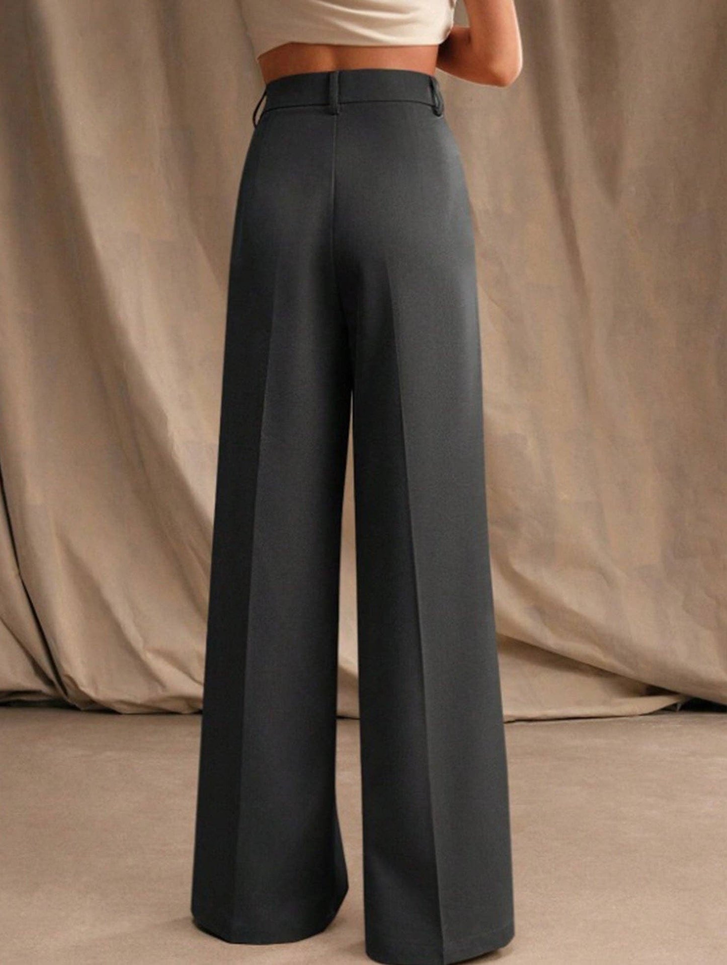 Lovene Casual loose high waist drape wide leg pants