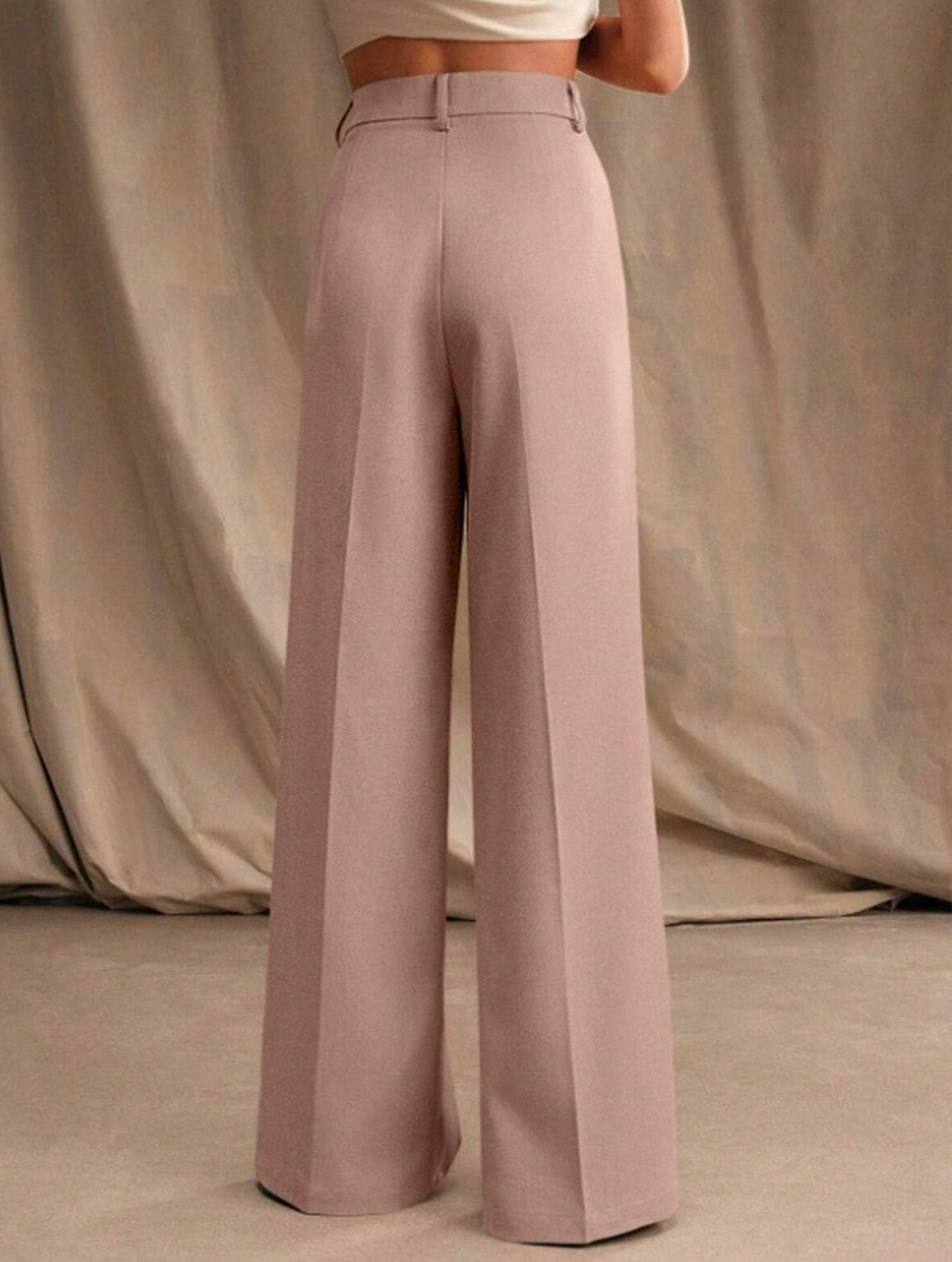 Lovene Casual loose high waist drape wide leg pants