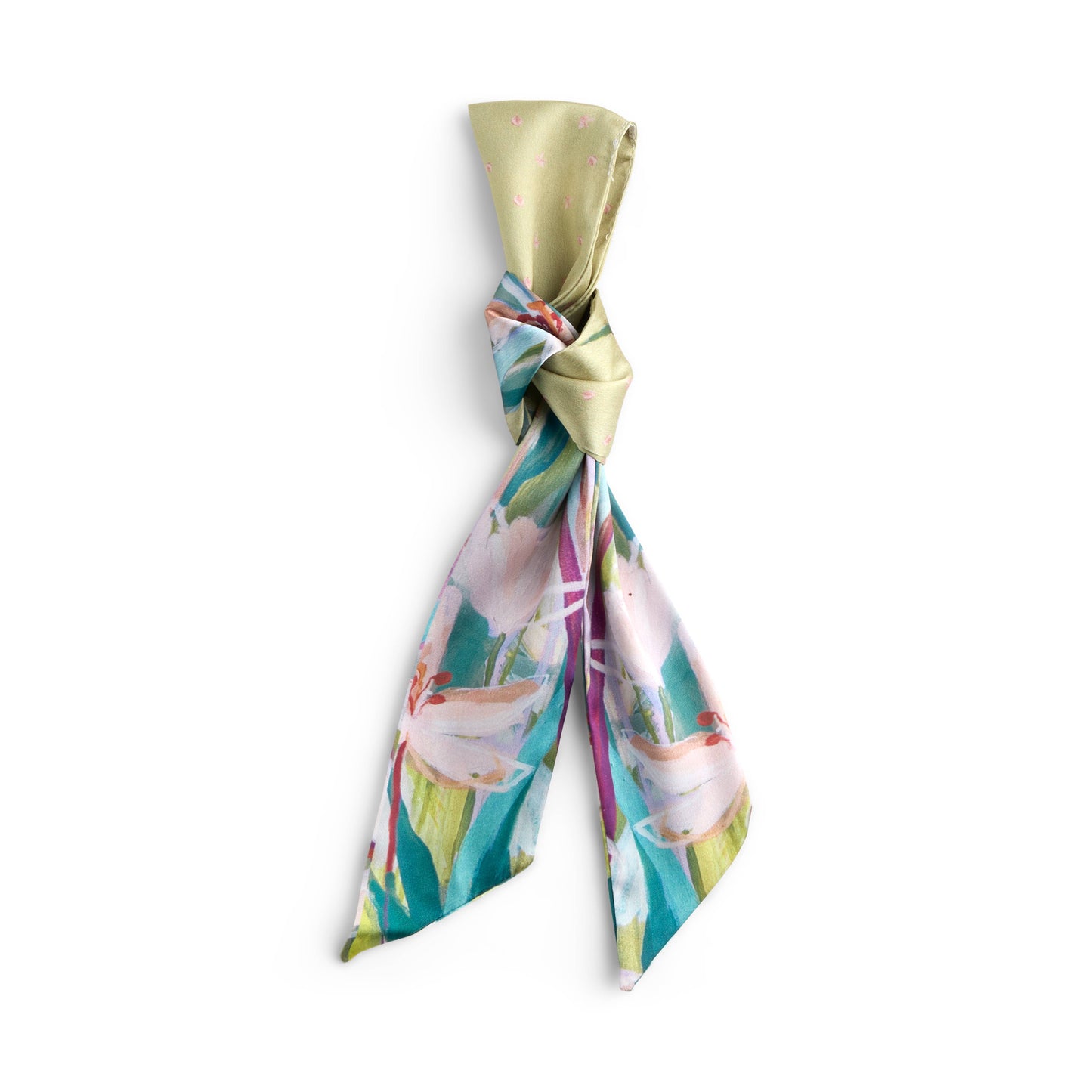 Green Floral Skinny Tie Bag Scarf - 5x95cm