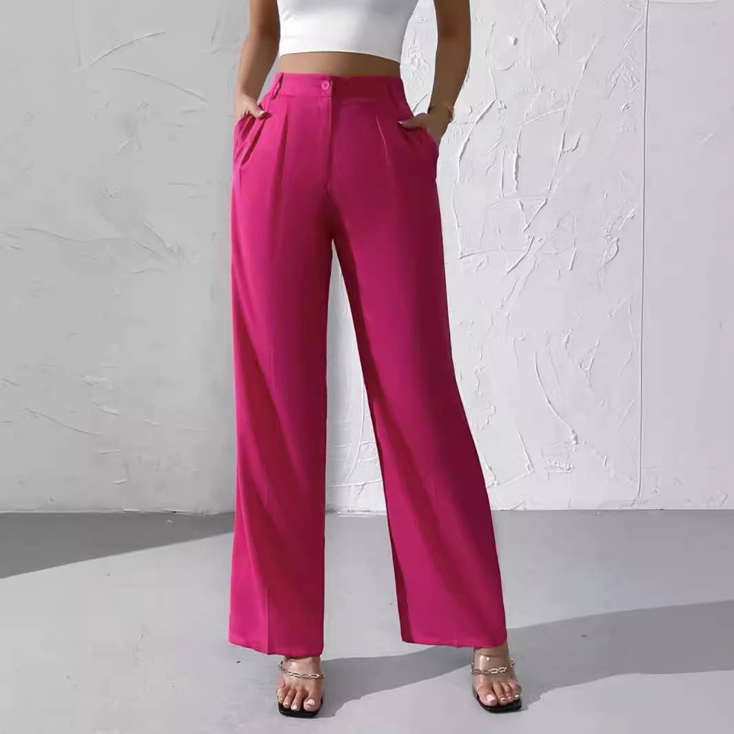 Doublju Elegant solid color dangling wide-leg suit pants