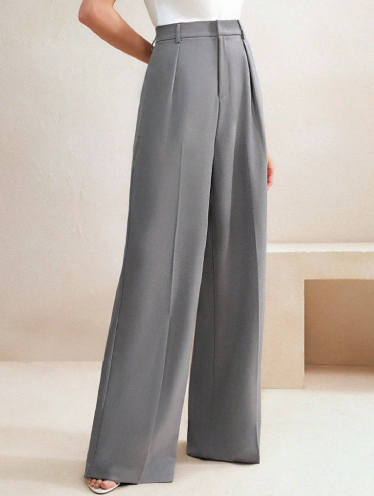 Lovene Casual loose high waist drape wide leg pants