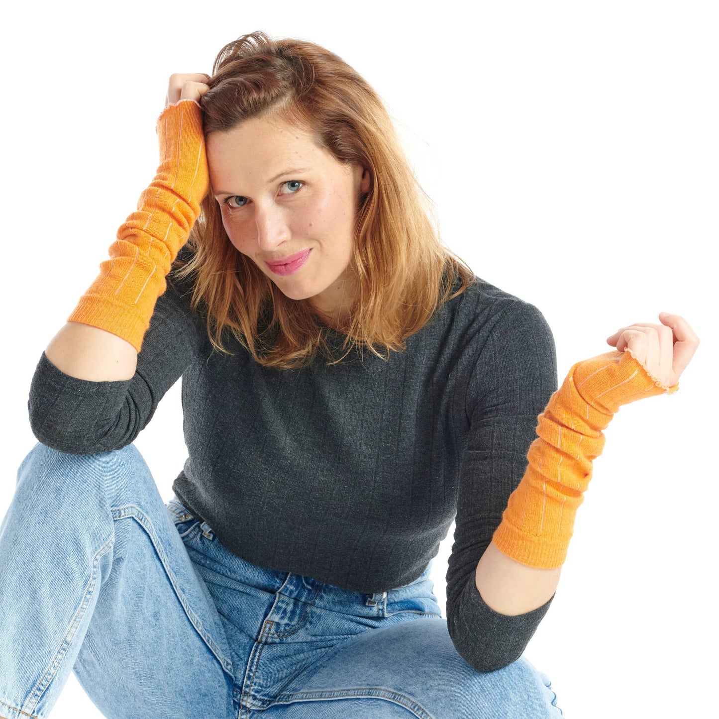 Orange Cashmere Wool Mittens