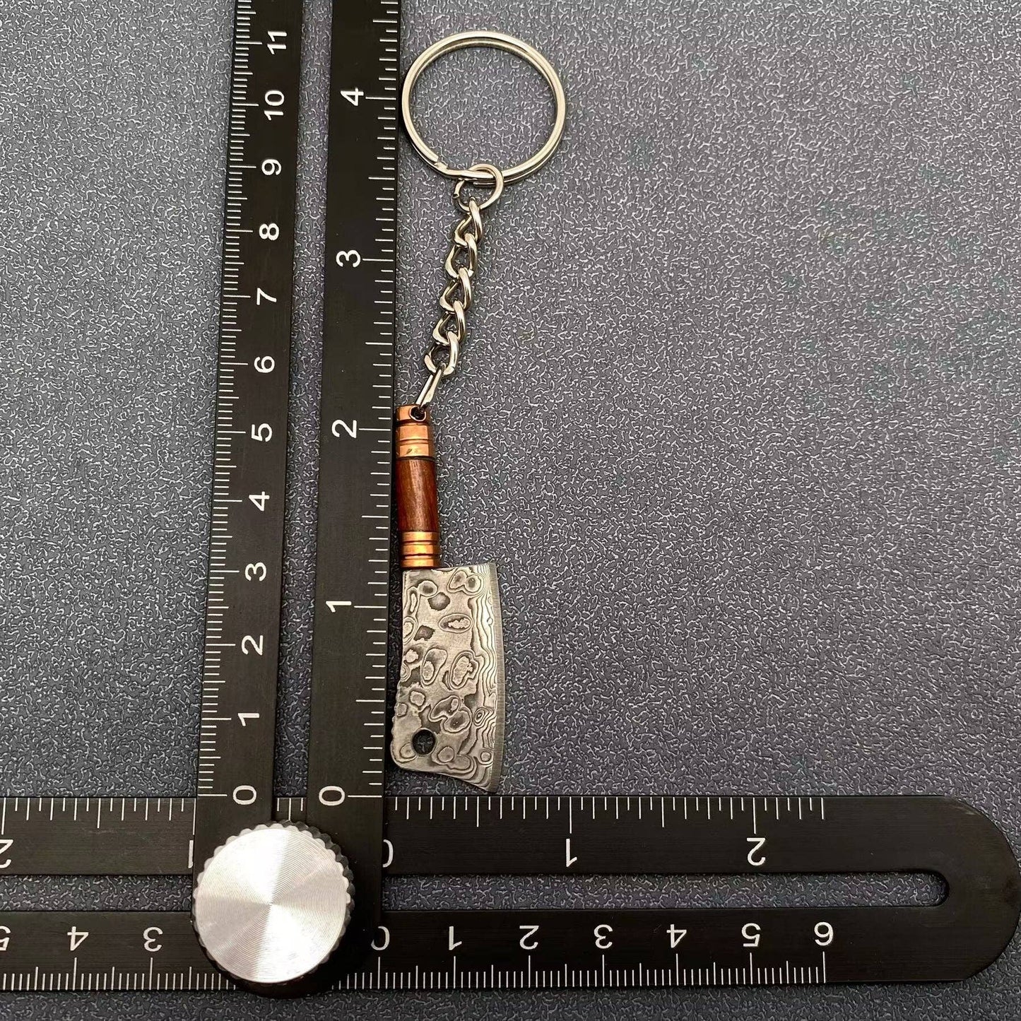 Damascus Blade Wooden Handle Portable Knife Keychain