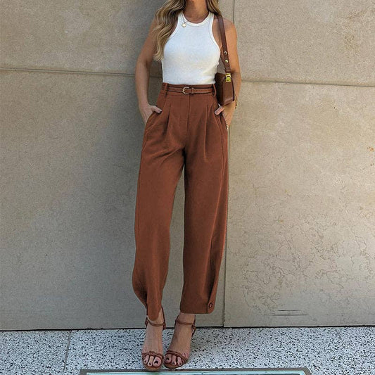 MoodGold Women's High Waist taper leg Trousers cropped