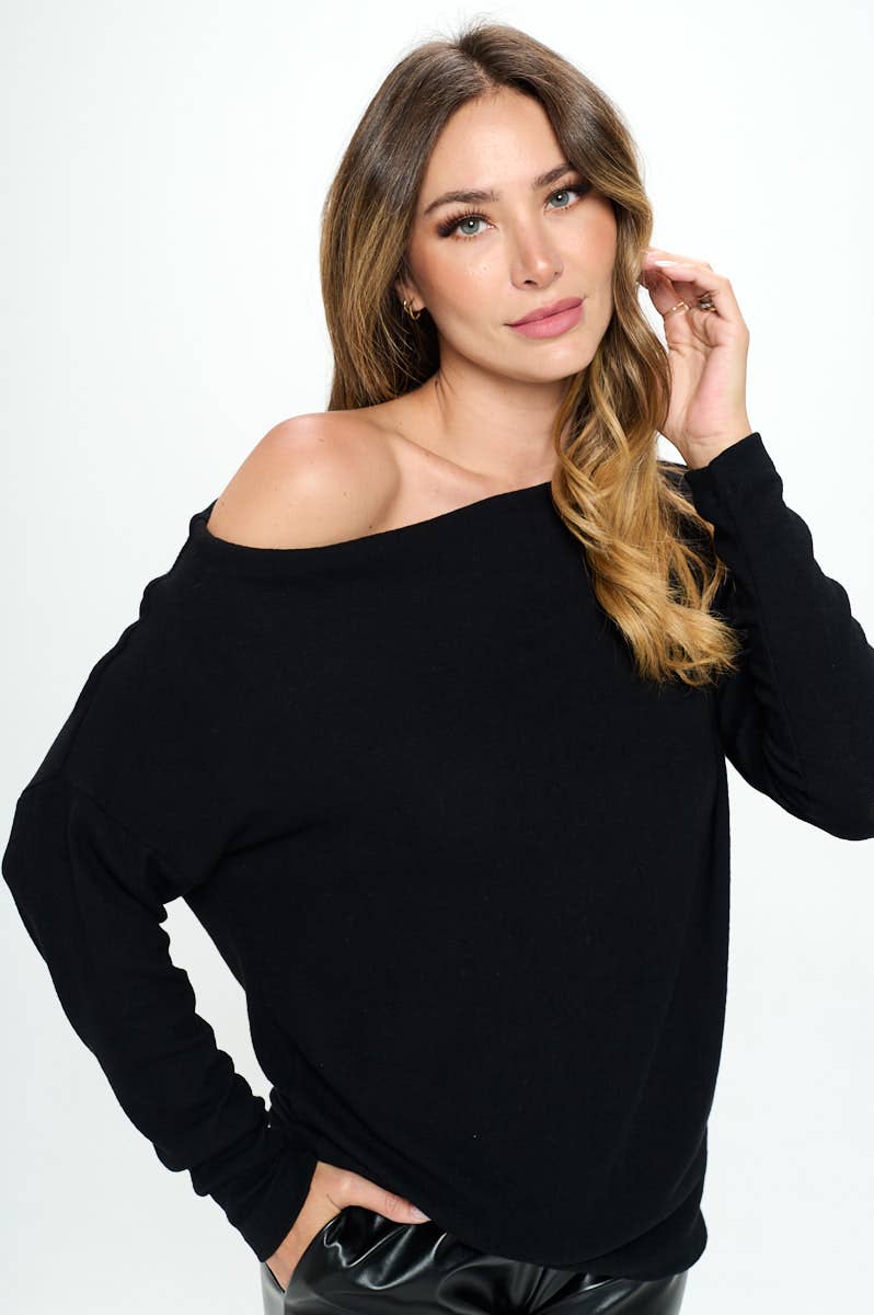 Renee C Made in USA Brushed Knit Off the Shoulder Top